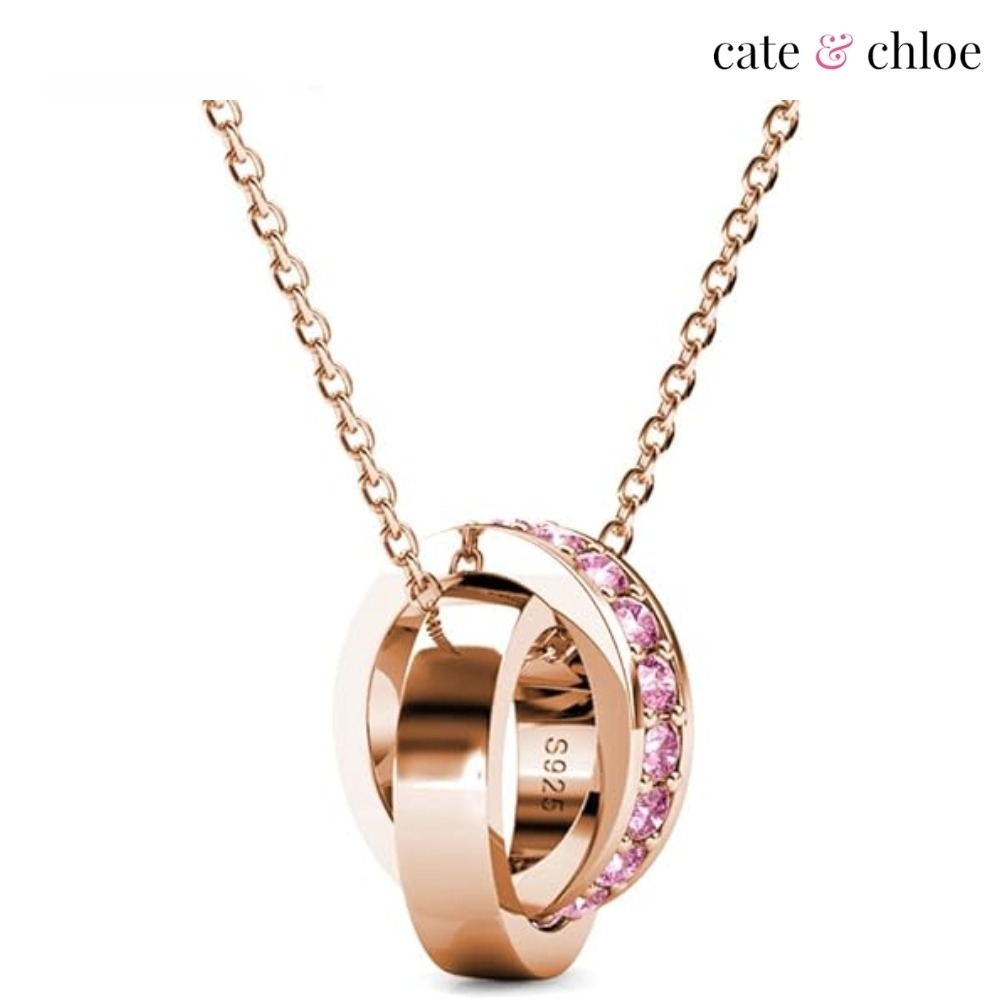 【Cate & Chloe】Rosie 18K玫瑰金雙環項鍊(簡約優雅和時尚風格)-細節圖2