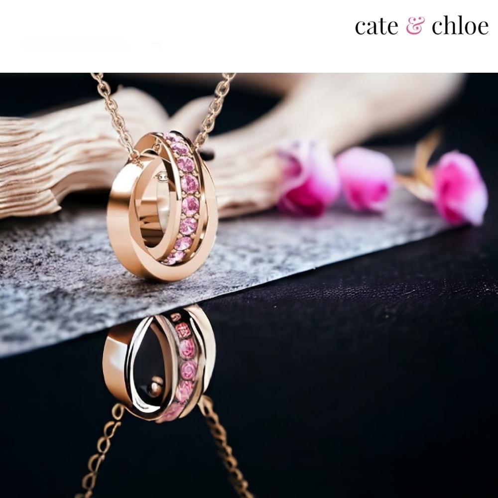 【Cate & Chloe】Rosie 18K玫瑰金雙環項鍊(簡約優雅和時尚風格)-細節圖3