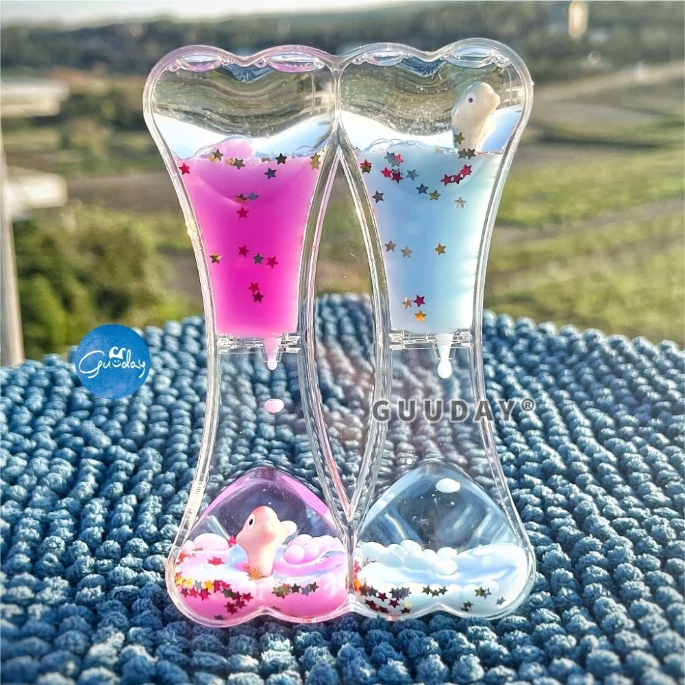 水沙漏 雙心款 屏東海生館 XPARK 海生館紀念品 油沙漏 油滴 沙漏 計時沙漏 療癒 抖音 玩具 風水 GUUDAY-細節圖2