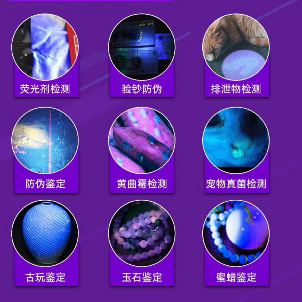 🌟耀星照明 紫光手電筒 UV手電筒365nm 驗鈔燈 固化燈 貓蘚 寵物真菌檢測燈 玉石 蜜蠟 珠寶鑑定燈 伍德氏燈-細節圖6