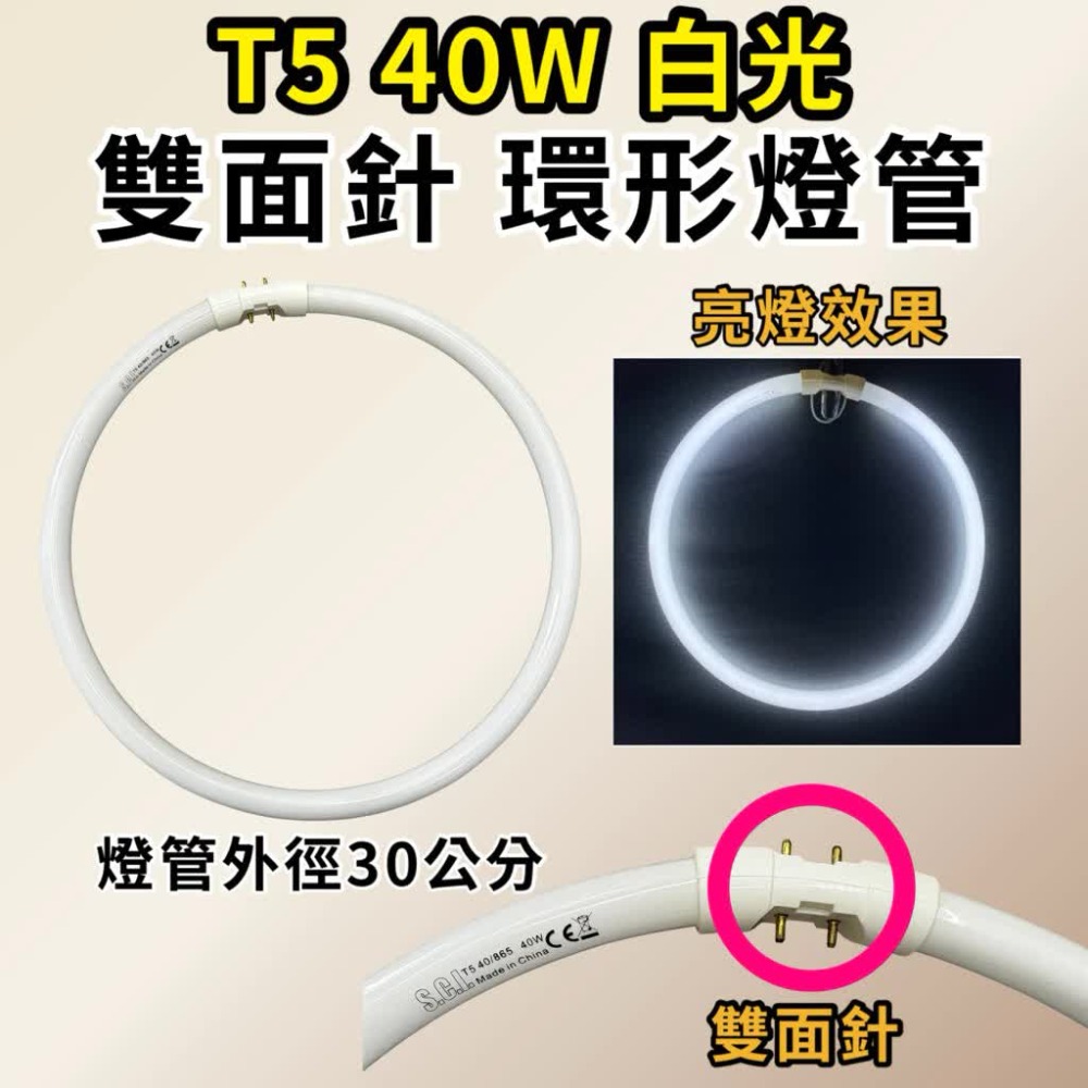 🌟耀星照明 圓形燈管 T5 55W 40W 雙面針 白光 環形燈管 風尚燈管 TL5C 40W/865 2面針-規格圖3