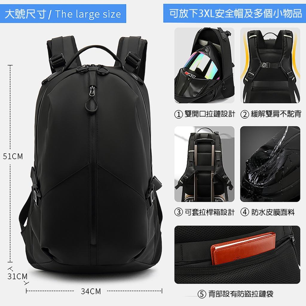 【開發票·現貨】防水騎士包經典款 重機後背包 檔車後背包 運動旅遊 雙肩包 重機 檔車 防水背包 A款-細節圖3