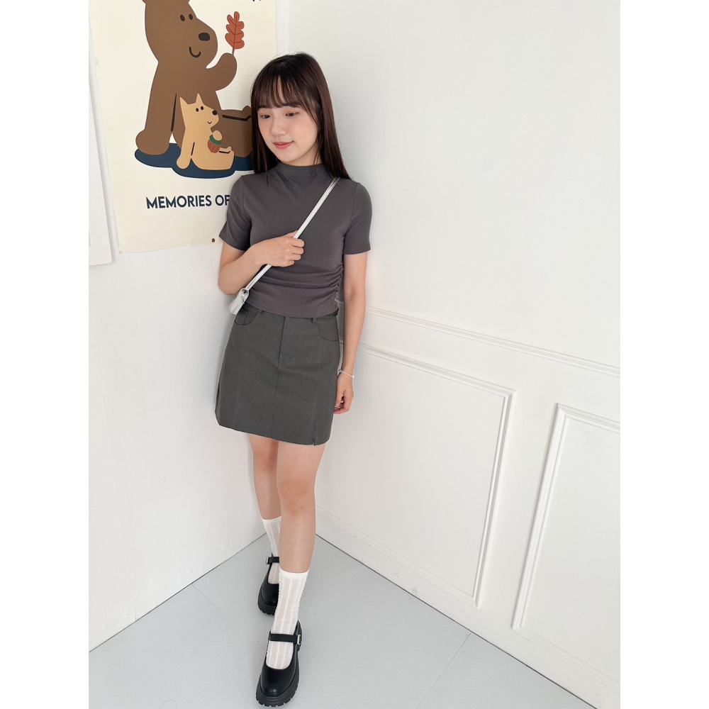 Little SiS. AW🍂 #2841 買！霧感小開衩皮裙(附皮帶) (S-XL) 4colors-細節圖8