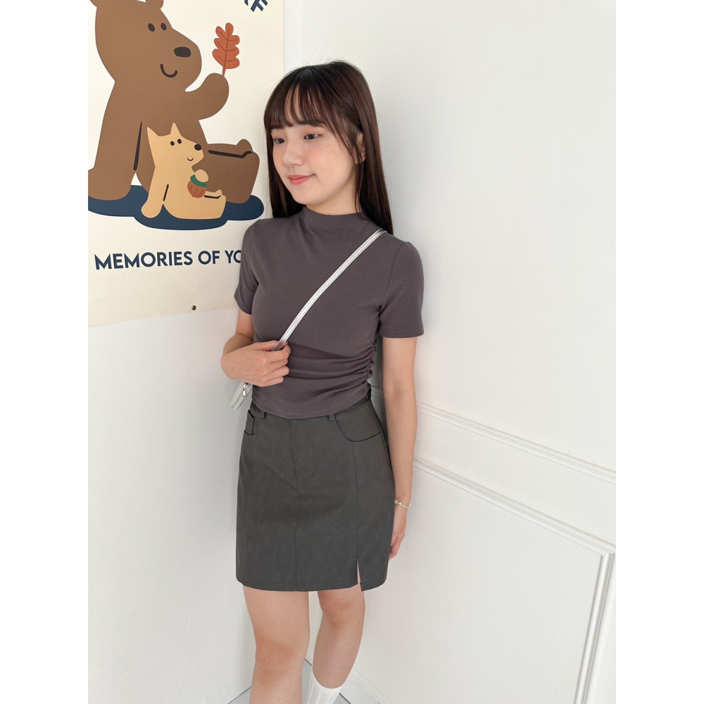 Little SiS. AW🍂 #2841 買！霧感小開衩皮裙(附皮帶) (S-XL) 4colors-細節圖9