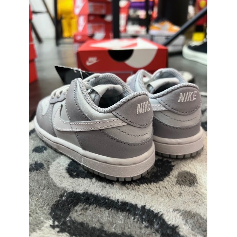 現貨👉NIKE DUNK LOW GREY TDE 童鞋 小童 鬆緊帶款 幼童 灰白 灰色  DH9761-001-細節圖2