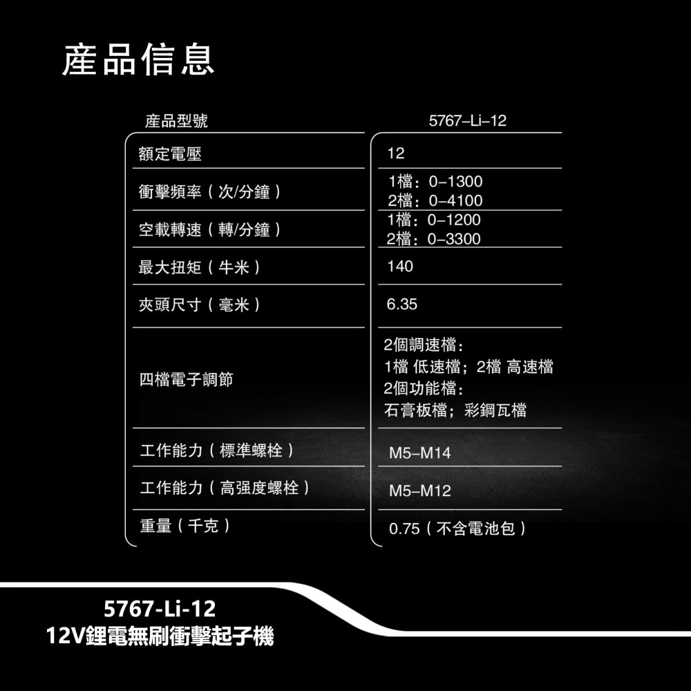 大有 5767 12V無刷衝擊起子機 140牛頓米 120mm短機身 電鑽 手電鑽 鎖螺絲-細節圖2