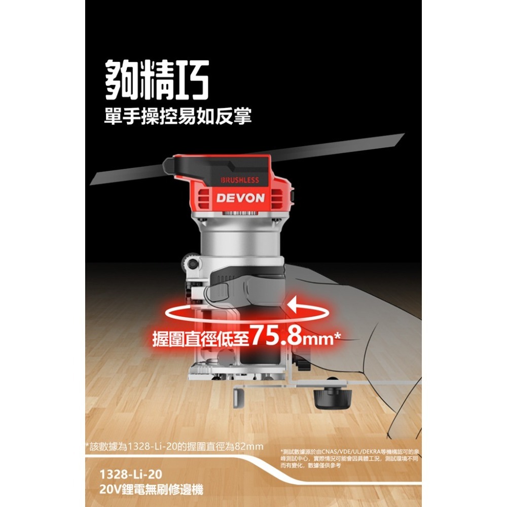 大有DEVON1328-Li-20充電無刷修邊機20V-細節圖2