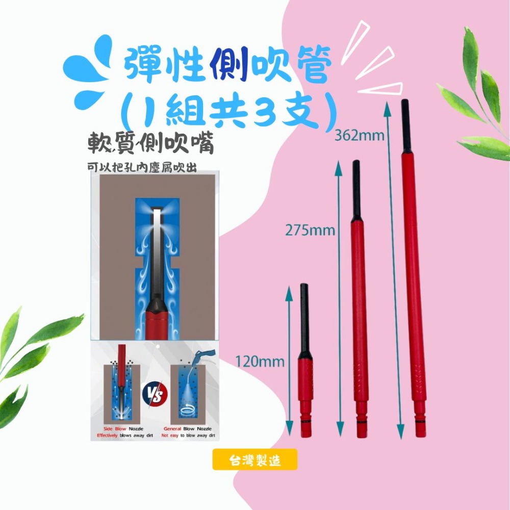 台灣製Samso專利迷你吹塵槍組，空壓機吹氣槍、降噪、防噴濺、扁頭、錐形噴嘴、塑膠、三倍風量-規格圖5