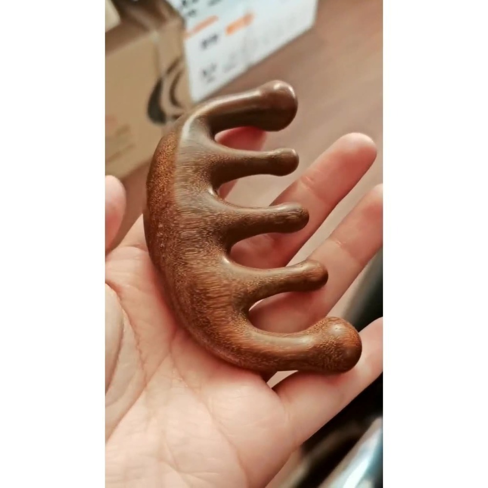 檀木五齒梳 .檀木二合一按摩梳 按摩梳子 經絡五齒多功能刮痧梳 小海豚 鼻樑 眼部 按摩木梳 按摩頭皮-細節圖2