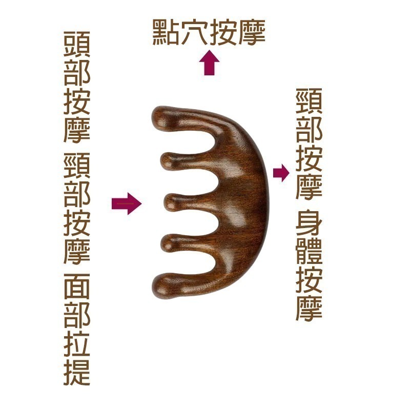 檀木五齒梳 .檀木二合一按摩梳 按摩梳子 經絡五齒多功能刮痧梳 小海豚 鼻樑 眼部 按摩木梳 按摩頭皮-細節圖4