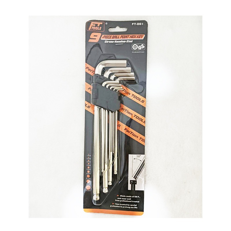 內六角板手9件組 球頭六角板手 手工具 居家修繕 電腦 螺絲 螺帽 維修 組裝 內六角扳手 球型端部 傾斜30度 現貨-細節圖2