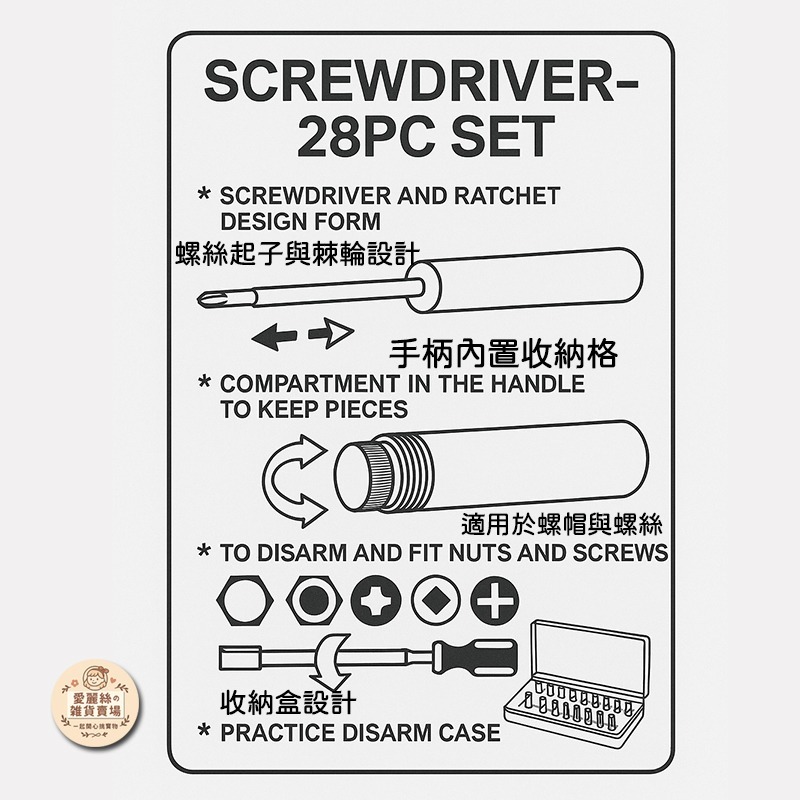 【現貨】28件螺絲起子套裝 家用多功能維修工具 GQ220 愛麗絲的雜貨賣場-細節圖2