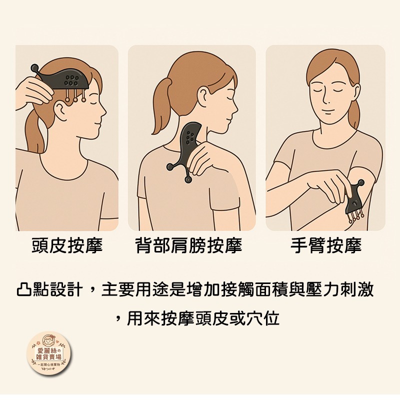 健康調理舒 頭皮按摩器 刮痧梳 頭皮放鬆器 穴道按摩梳 頭部肩頸按摩器 放鬆舒壓工具 台灣現貨 愛麗絲的雜貨賣場-細節圖3