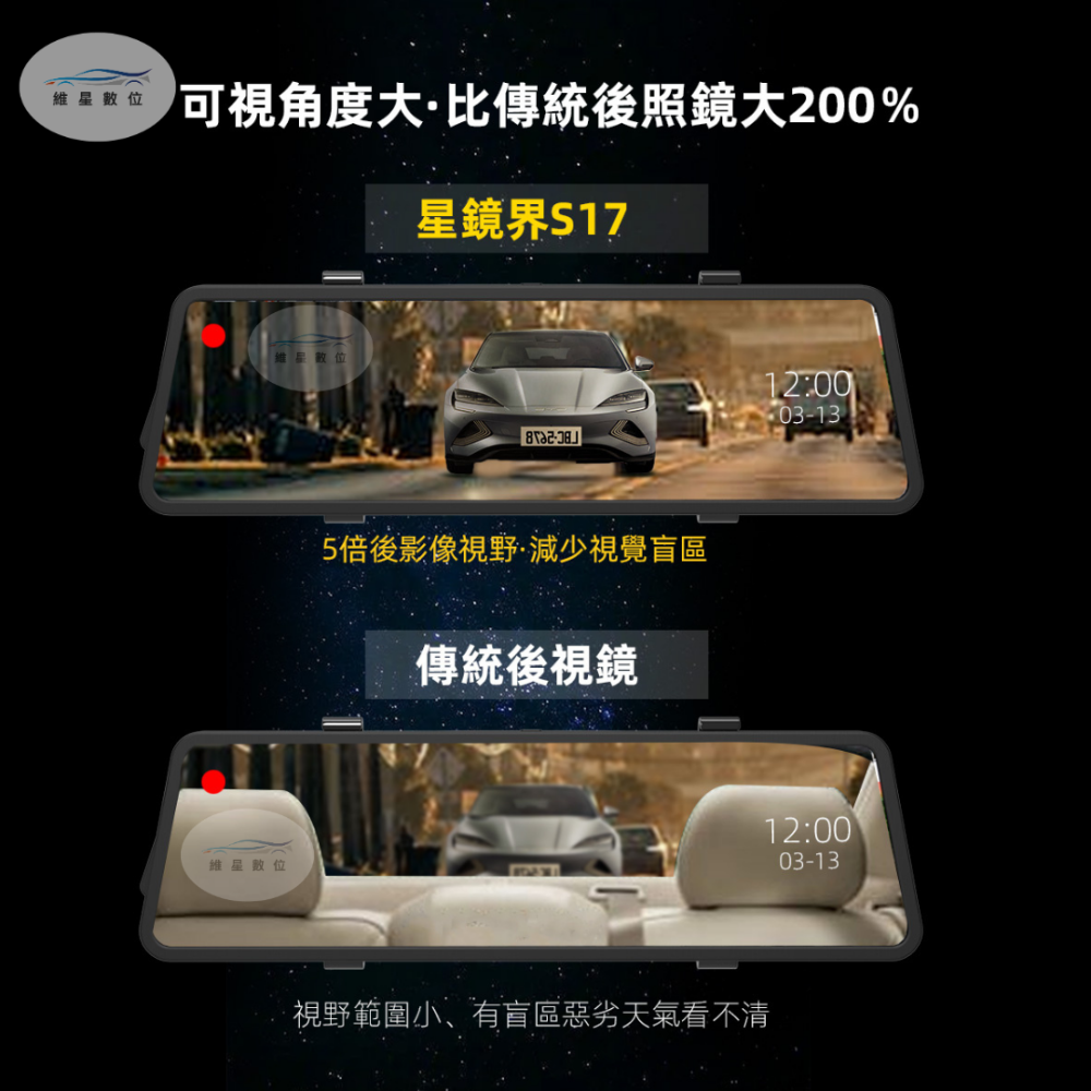 高CP值 星鏡界S17 10吋智能全觸控電子後照鏡 雙鏡頭行車紀錄器 電子後視鏡-細節圖4