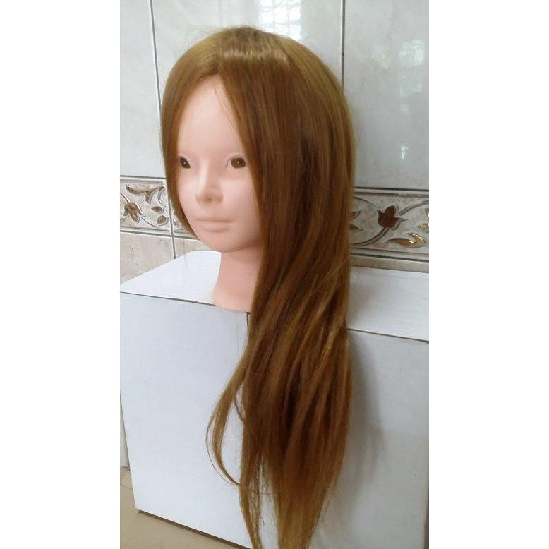 美髮 金髮 金色 黑髮 棕髮 頭髮 練習 頭 單頭 假人頭 22吋 一體成型 包頭 剪髮 高溫 髮絲 拉直 盤髮 全假髮-細節圖2