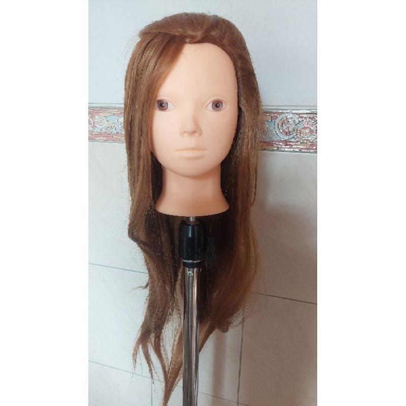 美髮 金髮 金色 黑髮 棕髮 頭髮 練習 頭 單頭 假人頭 22吋 一體成型 包頭 剪髮 高溫 髮絲 拉直 盤髮 全假髮-細節圖6