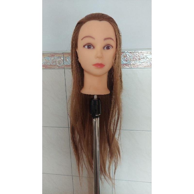 美髮 金髮 金色 黑髮 棕髮 頭髮 練習 頭 單頭 假人頭 22吋 一體成型 包頭 剪髮 高溫 髮絲 拉直 盤髮 全假髮-細節圖9