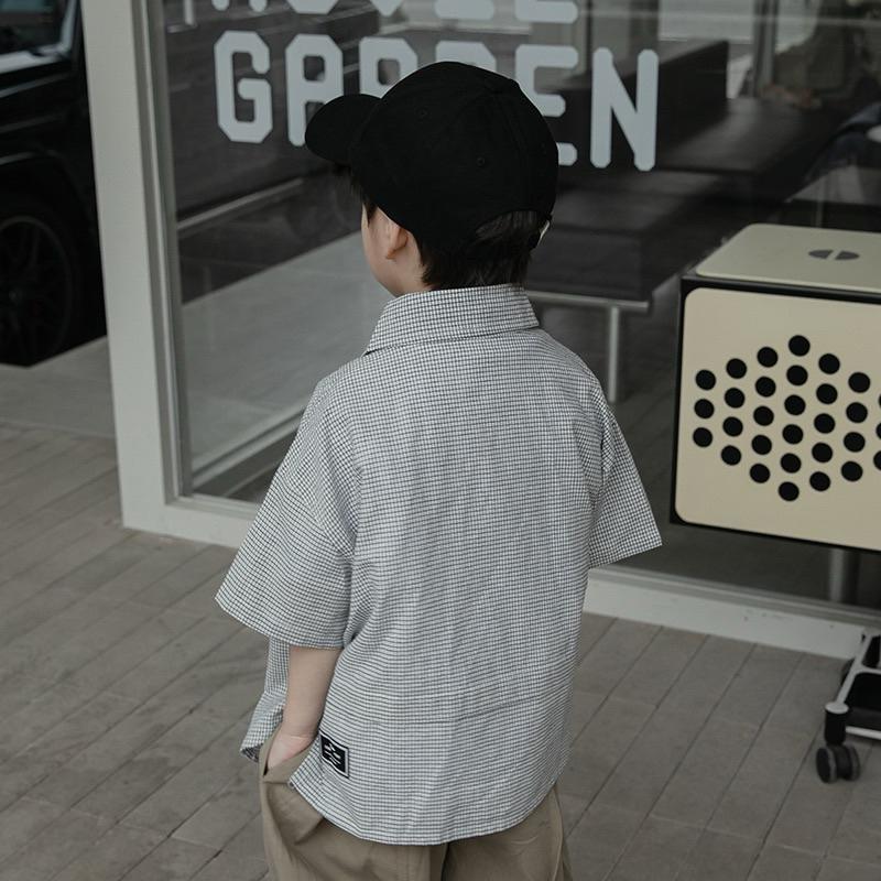 上衣｜細格短袖襯衫 男童襯衫 男童上衣-細節圖2