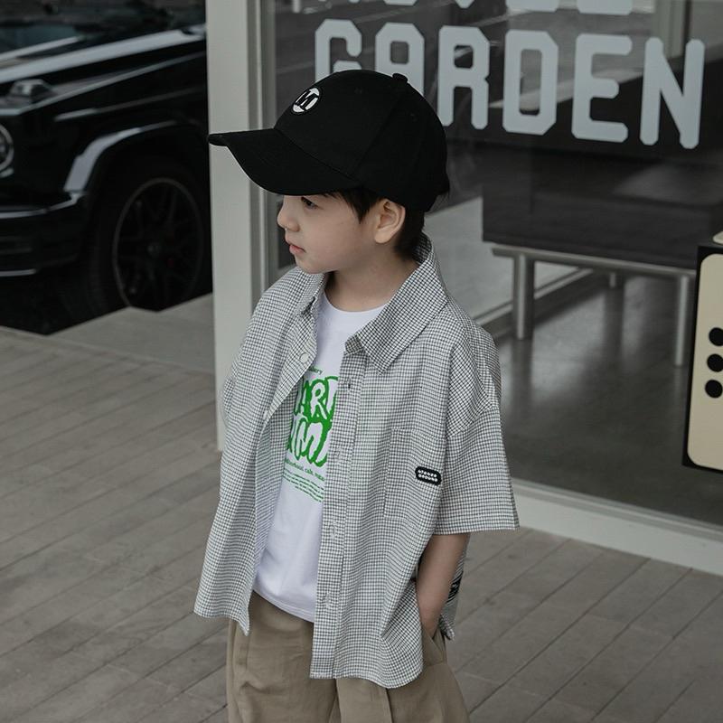 上衣｜細格短袖襯衫 男童襯衫 男童上衣-細節圖3