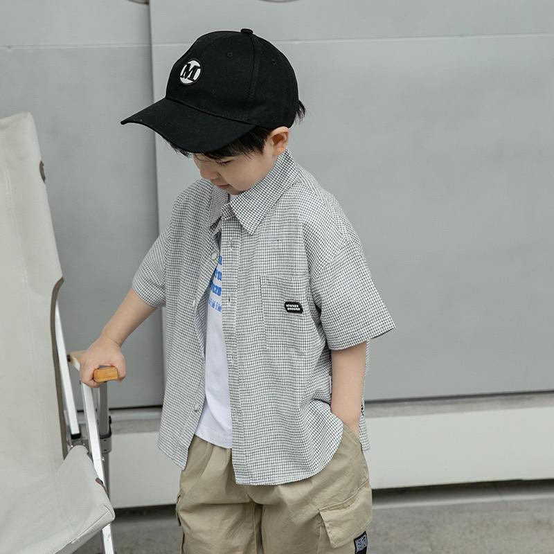 上衣｜細格短袖襯衫 男童襯衫 男童上衣-細節圖4