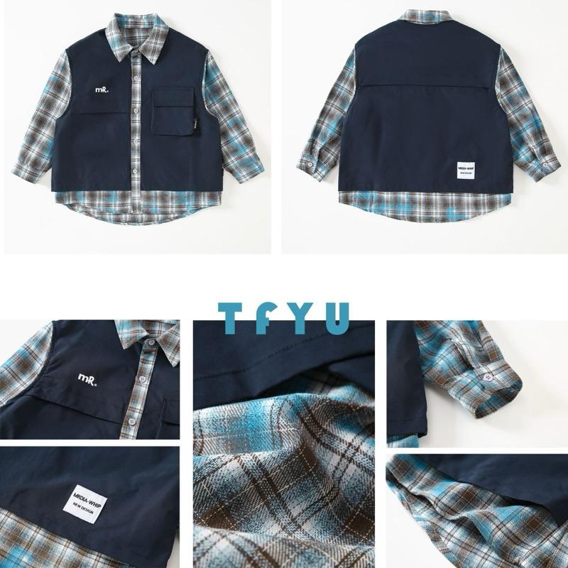 外套｜2025 春秋 格紋拼接假兩件外套 男童外套-細節圖8