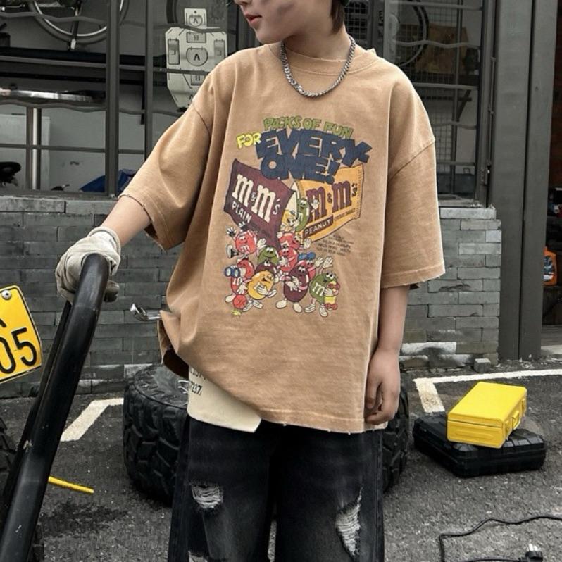 上衣｜2025 美式mm巧克力印花寬鬆短袖上衣 男童上衣-細節圖2