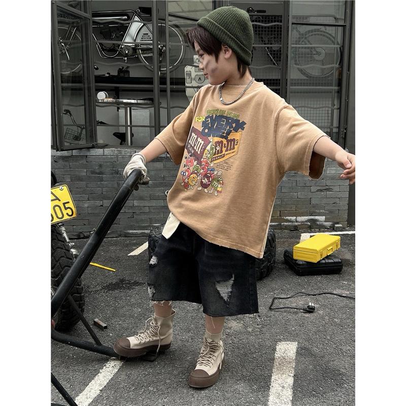 上衣｜2025 美式mm巧克力印花寬鬆短袖上衣 男童上衣-細節圖3