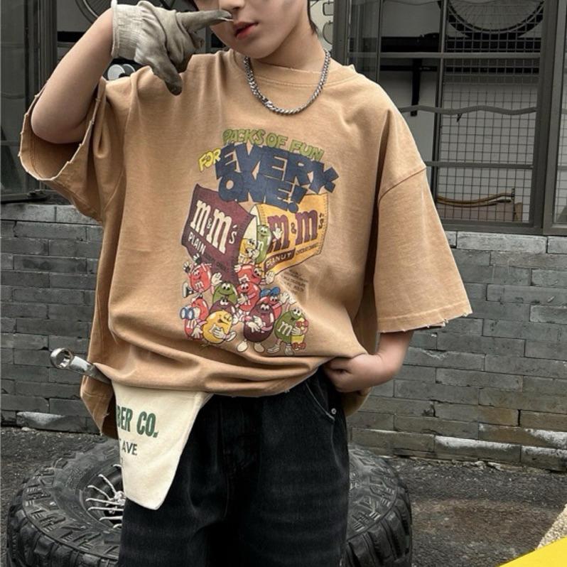 上衣｜2025 美式mm巧克力印花寬鬆短袖上衣 男童上衣-細節圖4