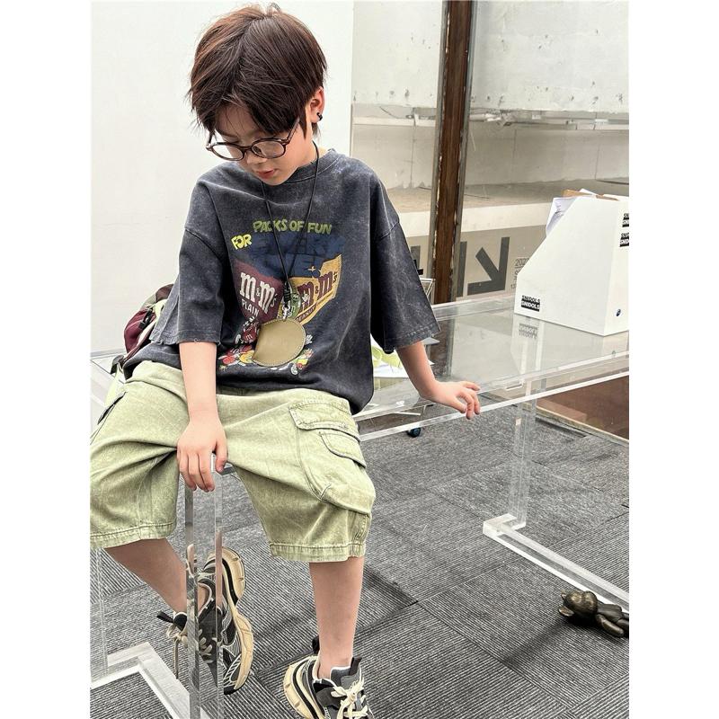 上衣｜2025 美式mm巧克力印花寬鬆短袖上衣 男童上衣-細節圖7