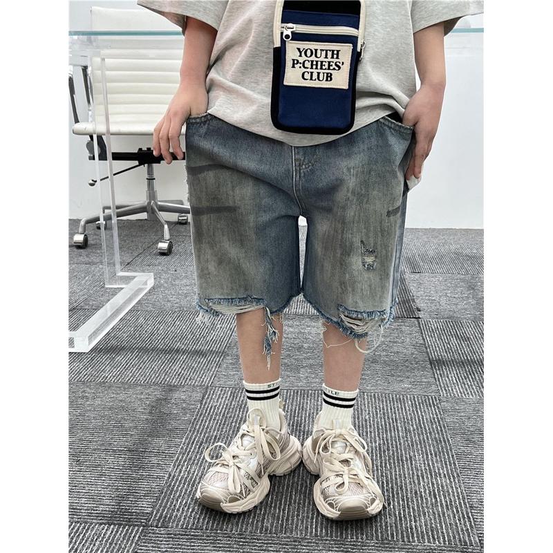 下裝｜2025 夏季美式復古塗鴉破洞牛仔褲 男童牛仔褲-細節圖2