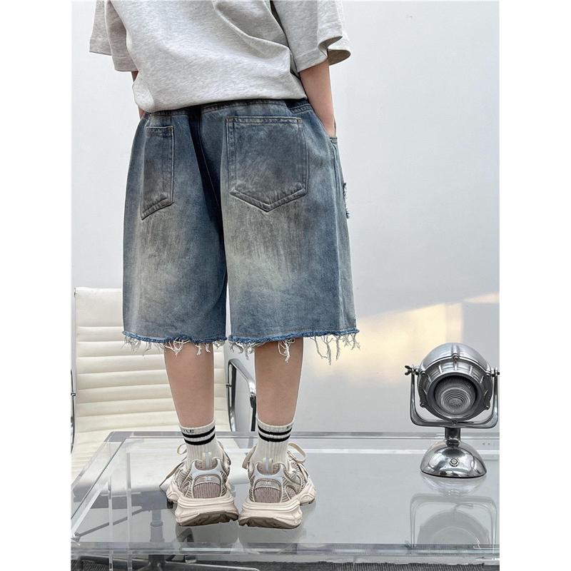 下裝｜2025 夏季美式復古塗鴉破洞牛仔褲 男童牛仔褲-細節圖4