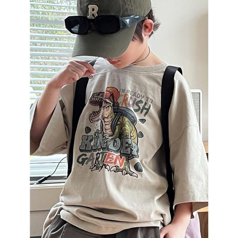 上衣｜歐美復古風恐龍印花寬鬆短袖 男童上衣-細節圖3