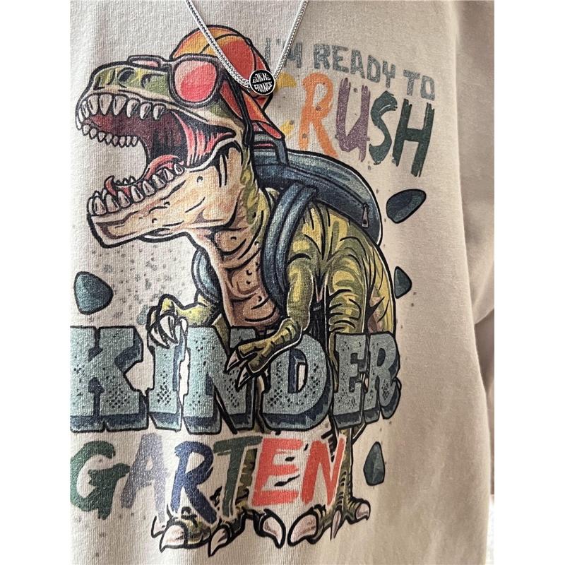 上衣｜歐美復古風恐龍印花寬鬆短袖 男童上衣-細節圖4