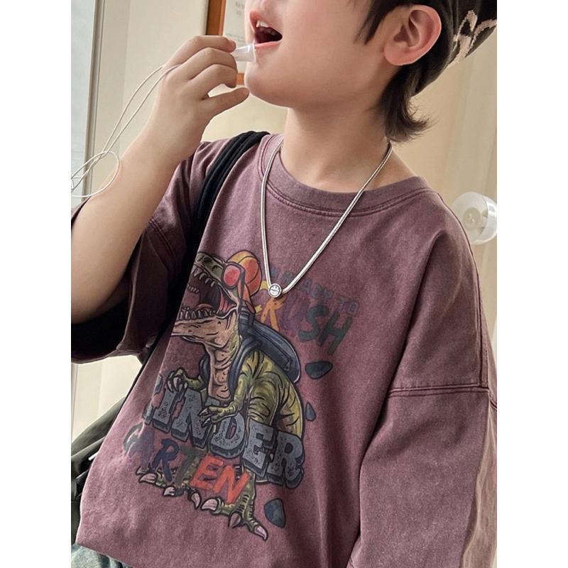 上衣｜歐美復古風恐龍印花寬鬆短袖 男童上衣-細節圖5