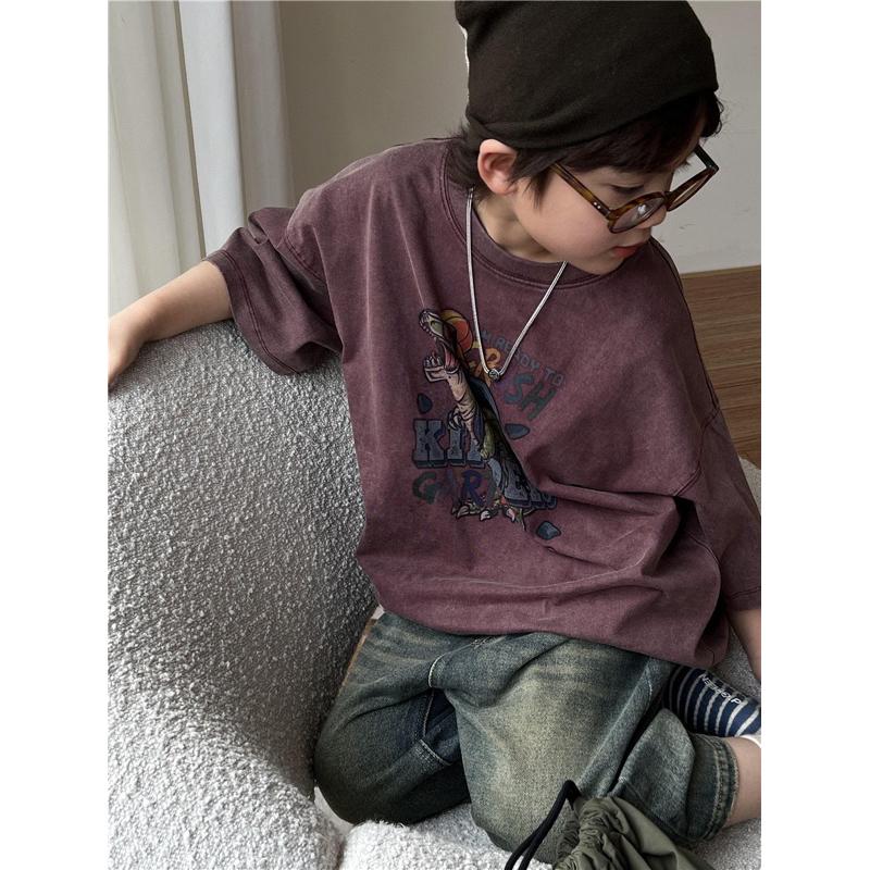 上衣｜歐美復古風恐龍印花寬鬆短袖 男童上衣-細節圖6