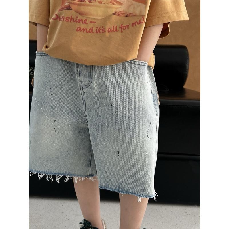 下裝｜油漆點毛邊牛仔短褲 男童短褲-細節圖2