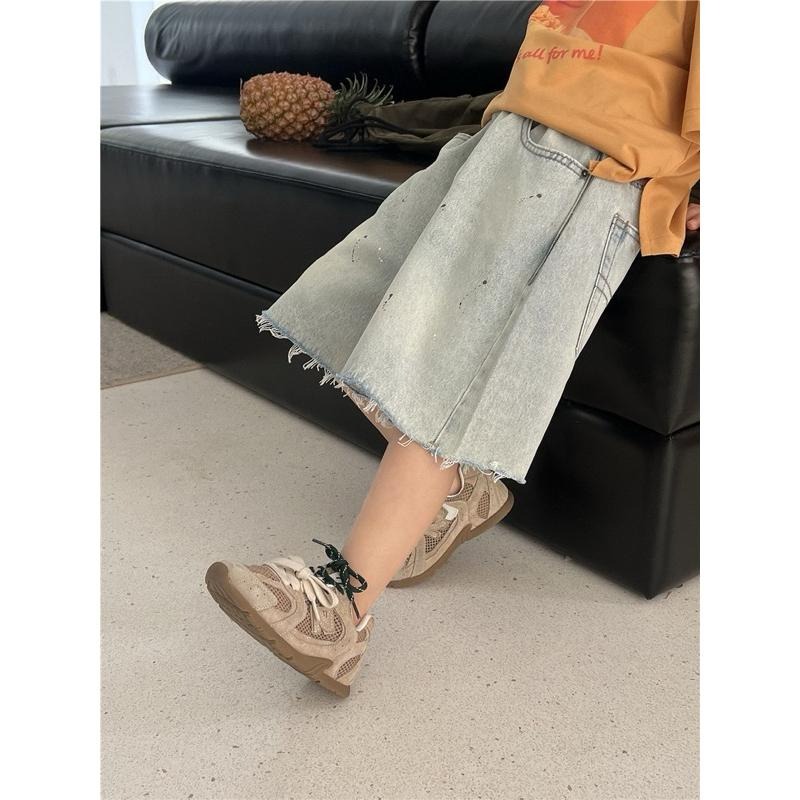 下裝｜油漆點毛邊牛仔短褲 男童短褲-細節圖3