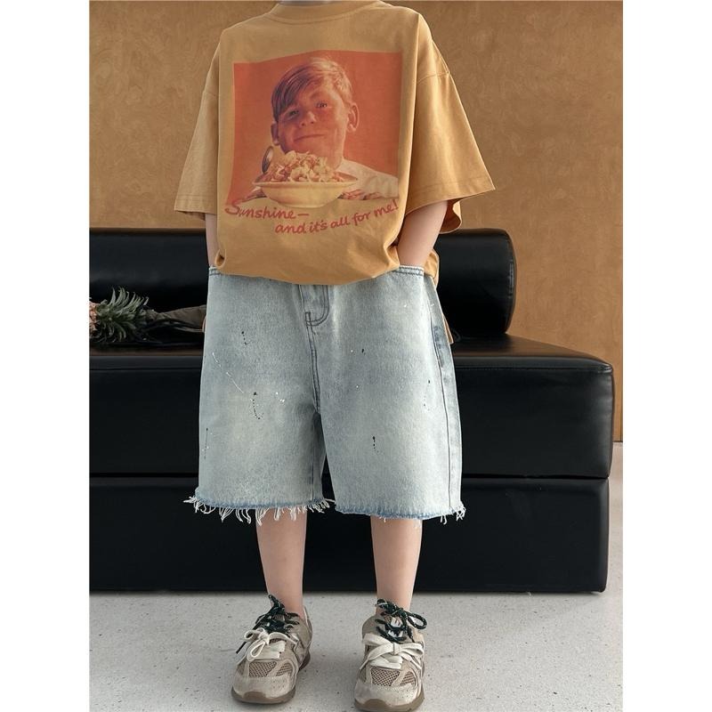 下裝｜油漆點毛邊牛仔短褲 男童短褲-細節圖5