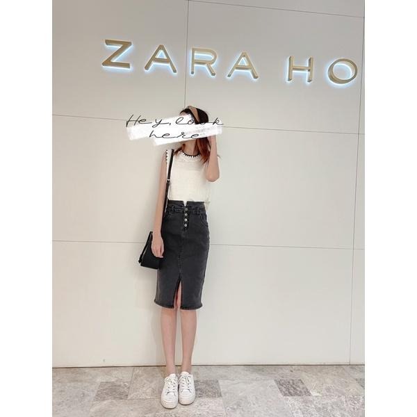 Hey, look here 韓妞款 長腿神器V口四釦開衩造型彈性高腰牛仔裙/窄裙/中長裙 鐵灰色/藍色-細節圖2