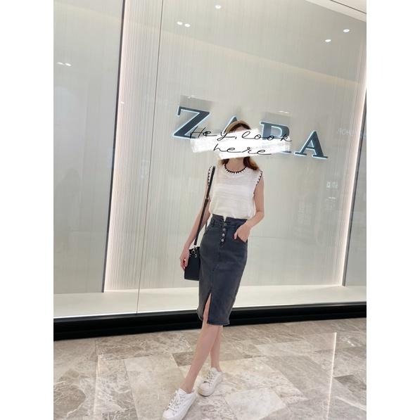 Hey, look here 韓妞款 長腿神器V口四釦開衩造型彈性高腰牛仔裙/窄裙/中長裙 鐵灰色/藍色-細節圖3