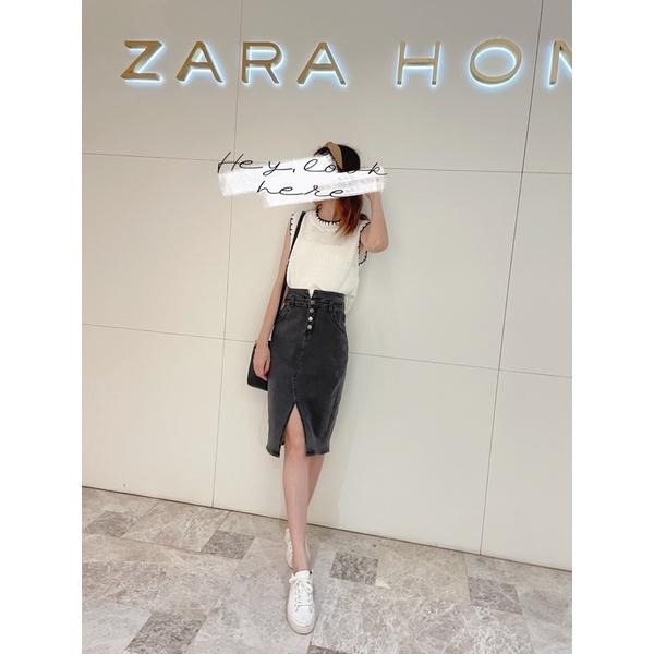 Hey, look here 韓妞款 長腿神器V口四釦開衩造型彈性高腰牛仔裙/窄裙/中長裙 鐵灰色/藍色-細節圖5