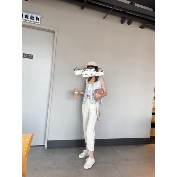 Hey, look here 版型超美 奶油白兩釦後鬆緊高腰牛仔褲/哈倫褲/小男友褲-細節圖3