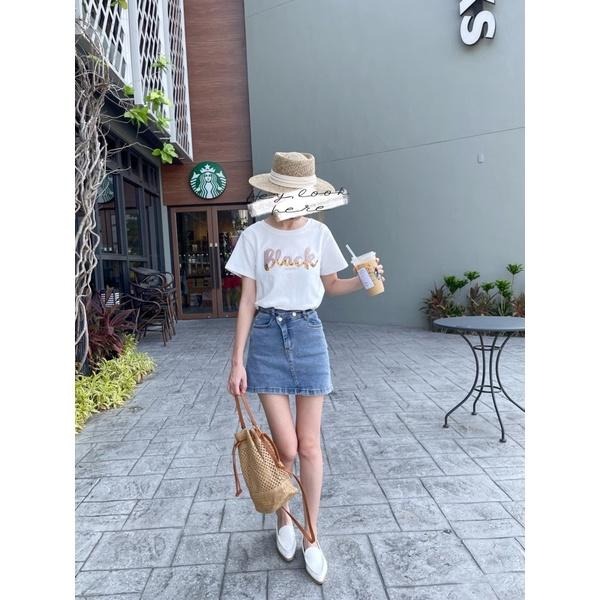 Hey, look here ✓顯瘦大推腰瘦款 奶油杏交叉造型不規則褲頭兩釦高腰牛仔褲裙/牛仔短裙-細節圖4