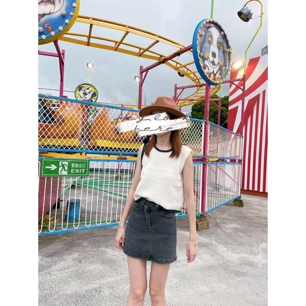 Hey, look here ✓顯瘦大推腰瘦款 奶油杏交叉造型不規則褲頭兩釦高腰牛仔褲裙/牛仔短裙-細節圖9