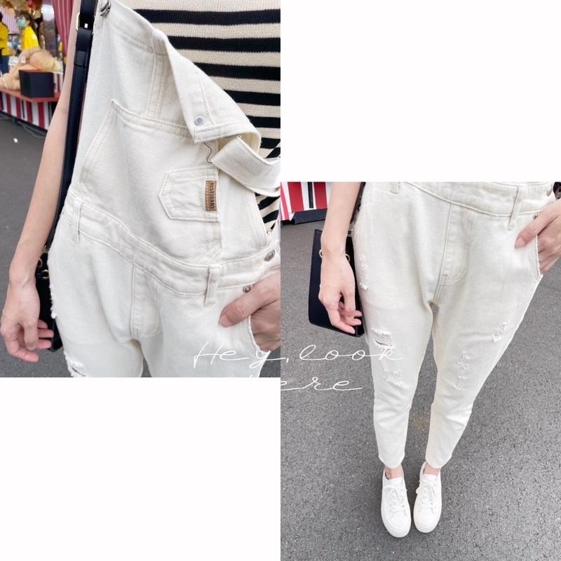 Hey, look here ♥現貨 ⭐️熱賣款⭐️  皮標刷破口袋造型BF男友風牛仔吊帶連身長褲/吊帶褲-細節圖6