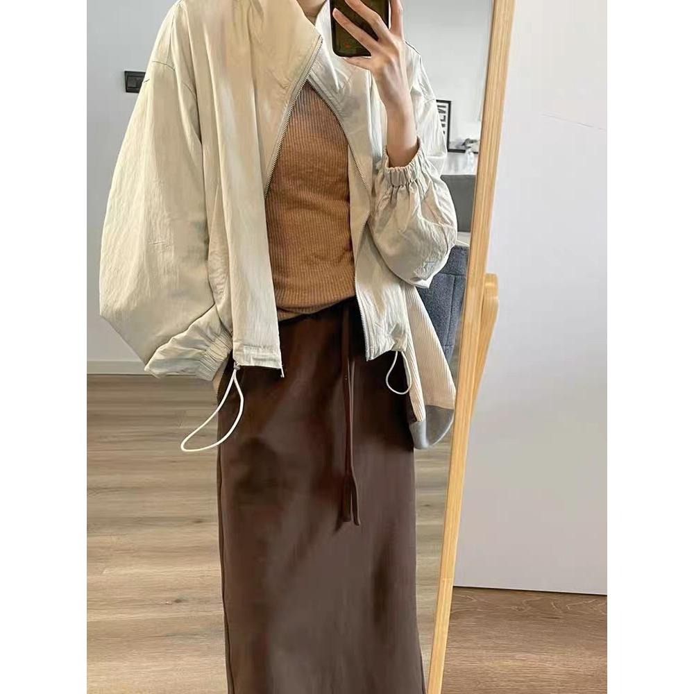 Hey, look here 早秋新款 下擺抽繩立領拉鍊薄外套/防風外套-細節圖2