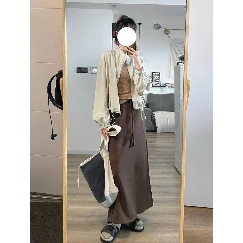 Hey, look here 早秋新款 下擺抽繩立領拉鍊薄外套/防風外套-細節圖4