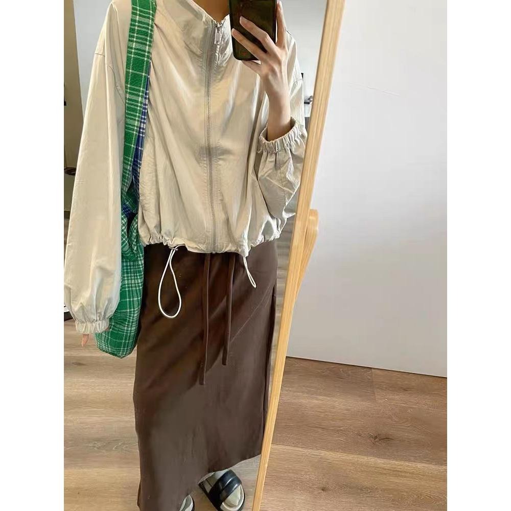 Hey, look here 早秋新款 下擺抽繩立領拉鍊薄外套/防風外套-細節圖5