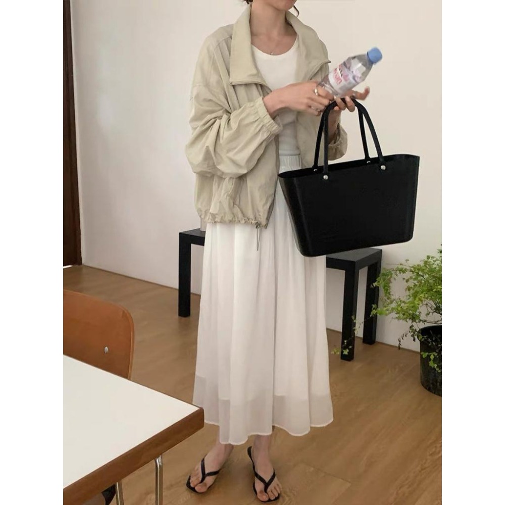 Hey, look here 早秋新款 下擺抽繩立領拉鍊薄外套/防風外套-細節圖6