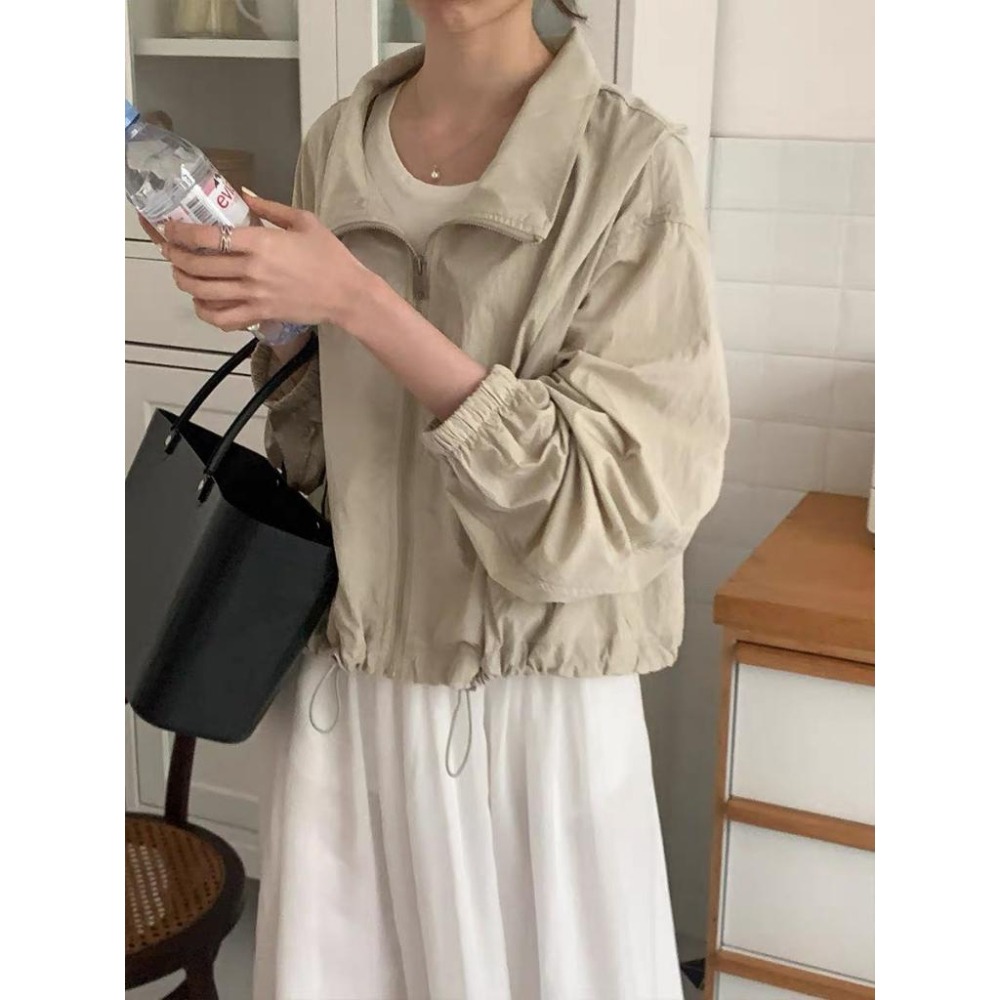 Hey, look here 早秋新款 下擺抽繩立領拉鍊薄外套/防風外套-細節圖7